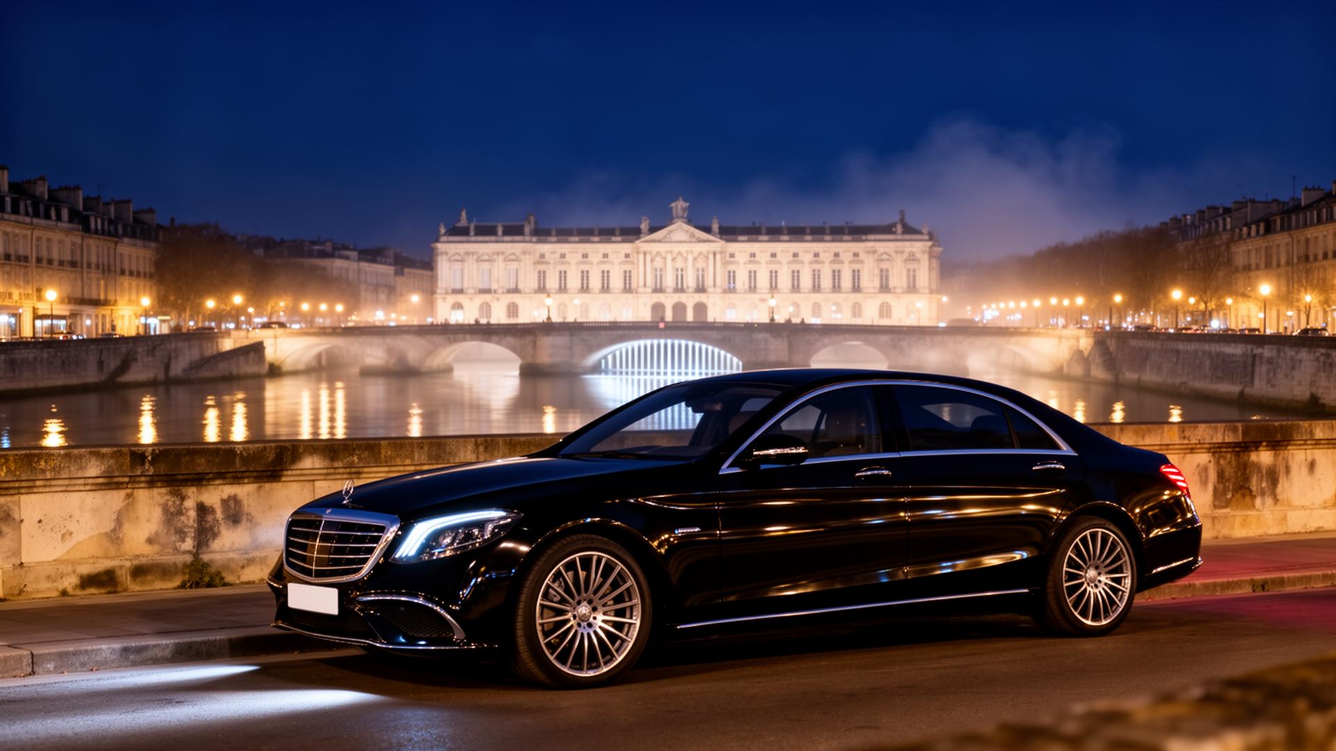 Berline premium devant le Palais de la Bourse de nuit, Bordeaux